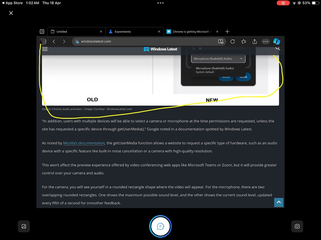 Circle to Copilot in Edge for iOS