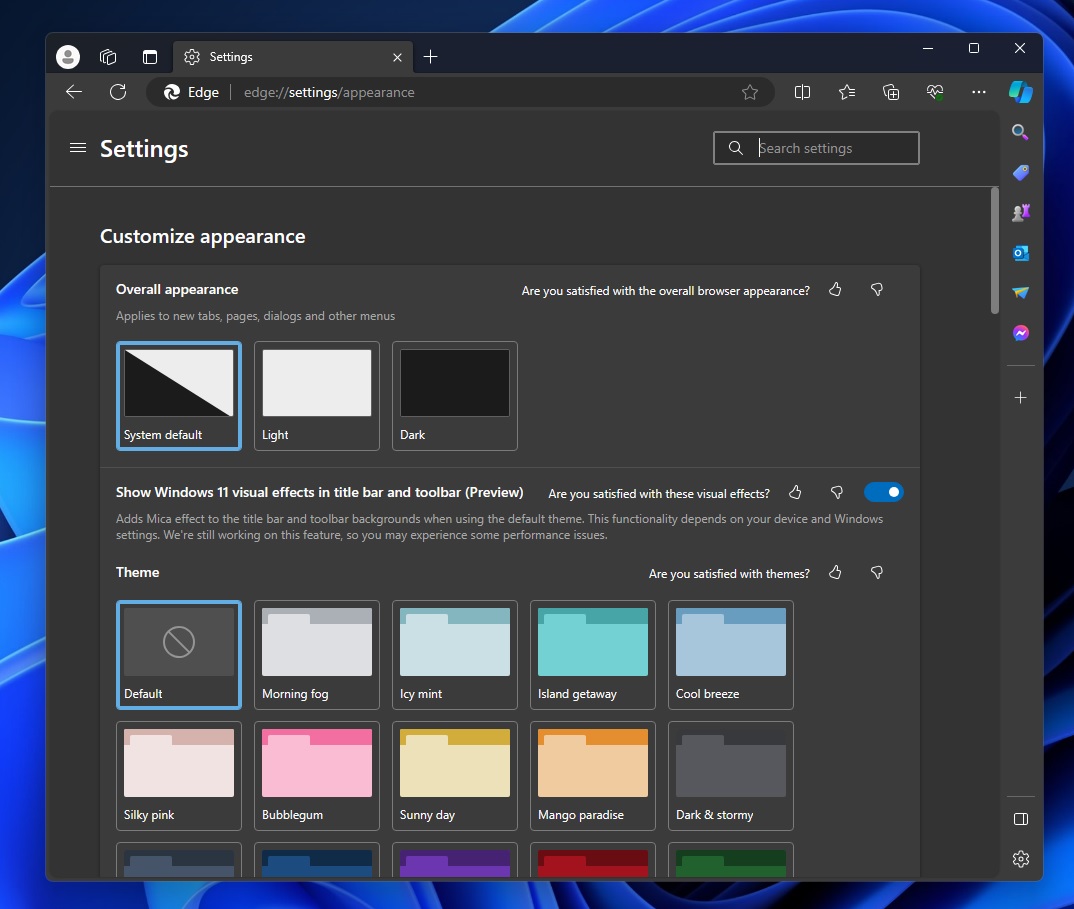 Microsoft Edge Mica for toolbar