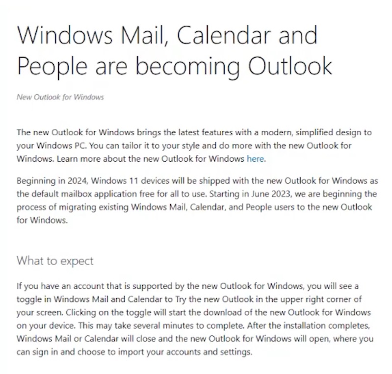 Outlook migration announcement