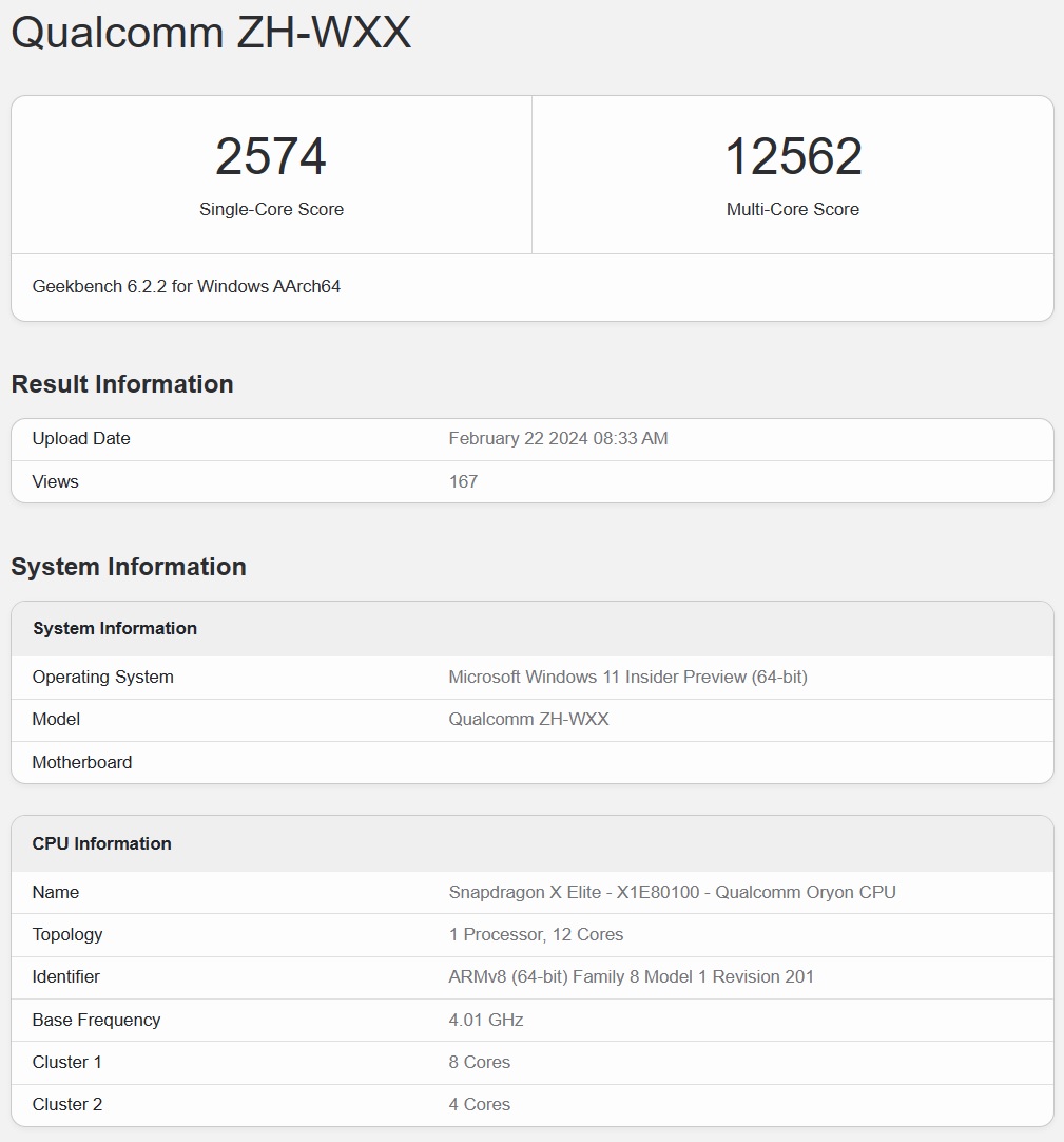 Snapdragon X Elite benchmark