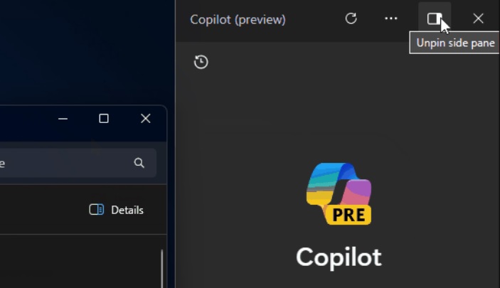 Unpin Copilot pane