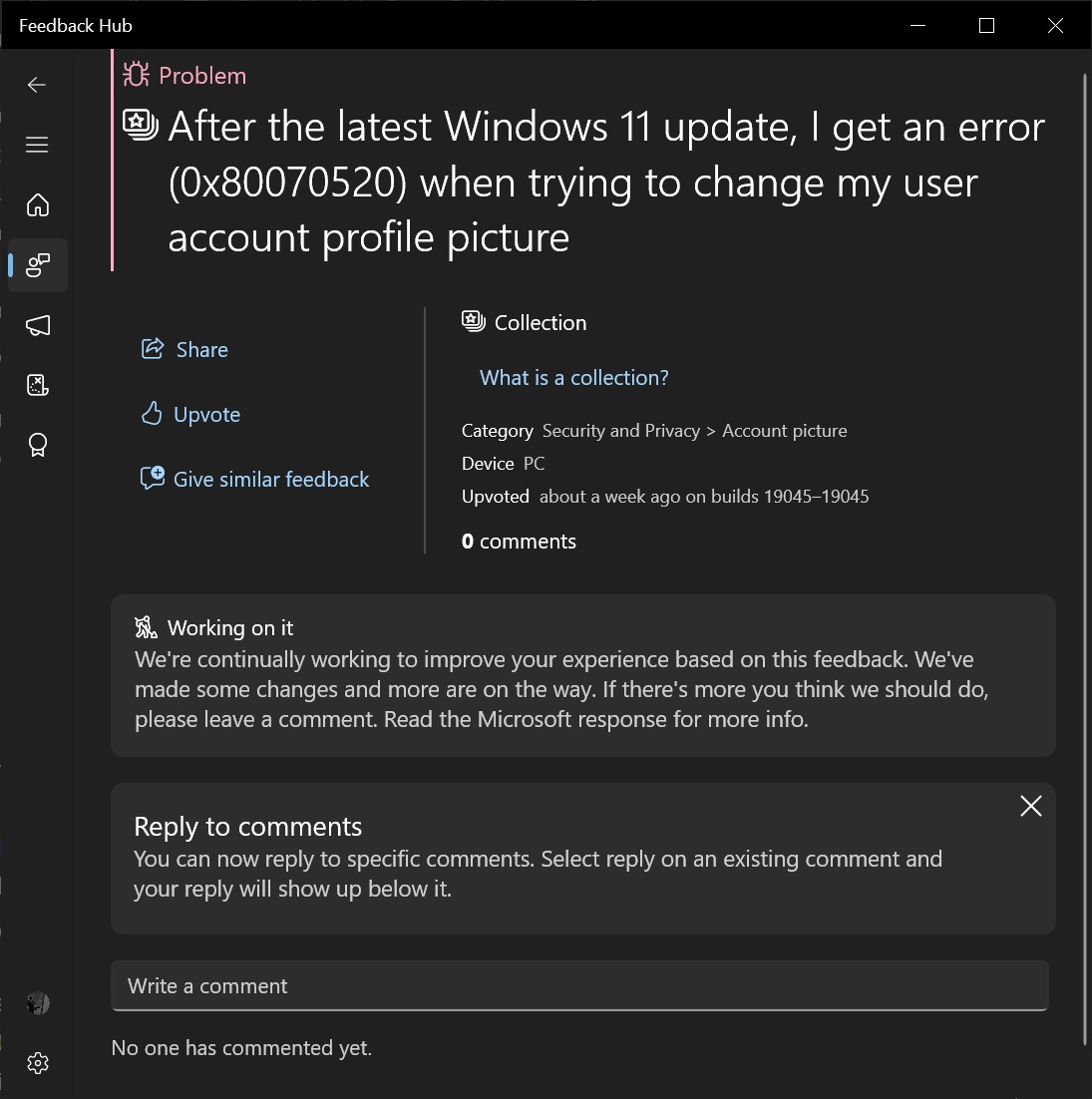 Windows 11 0x80070520 profile photo error