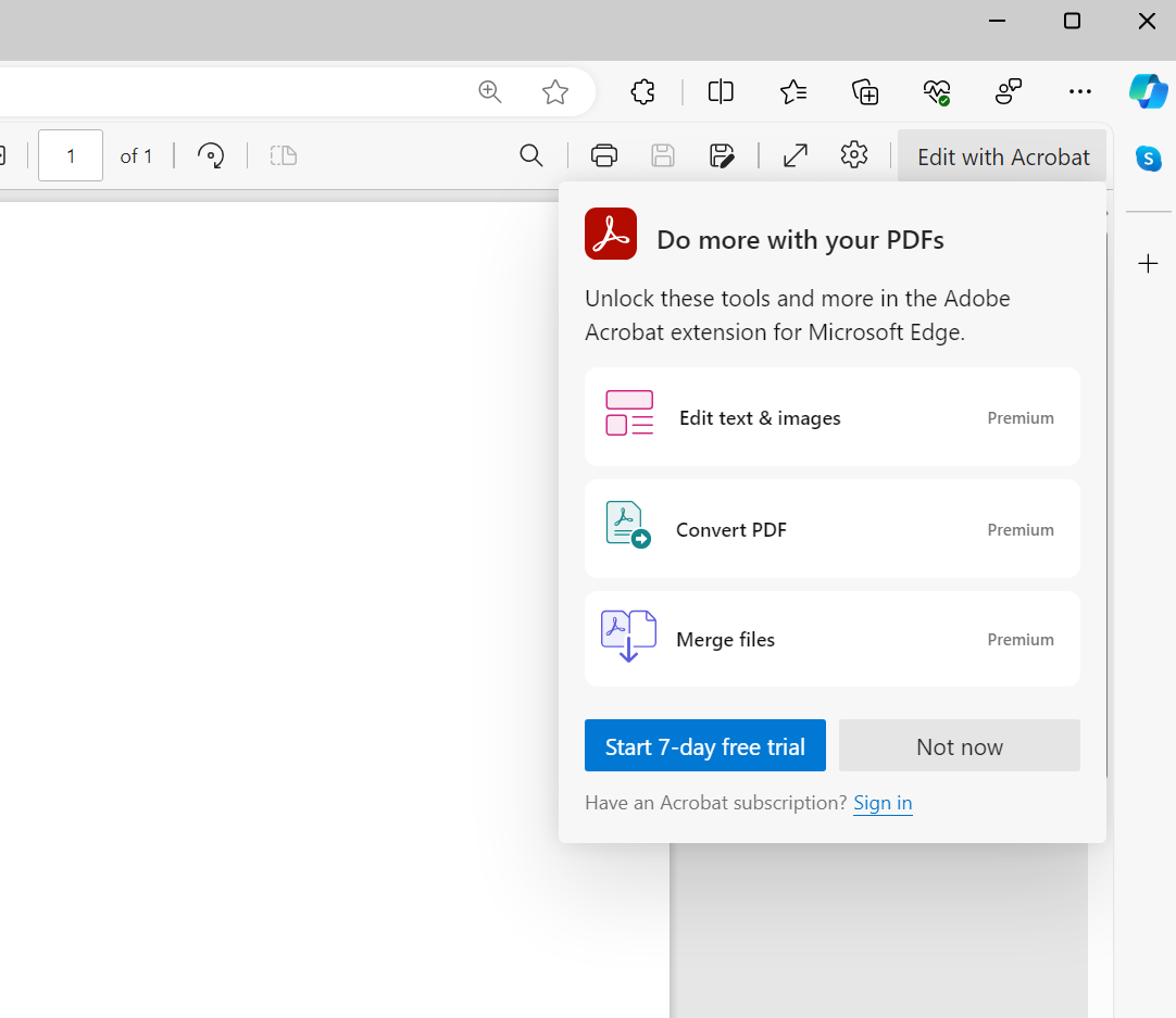 Edit with acrobat option in edge